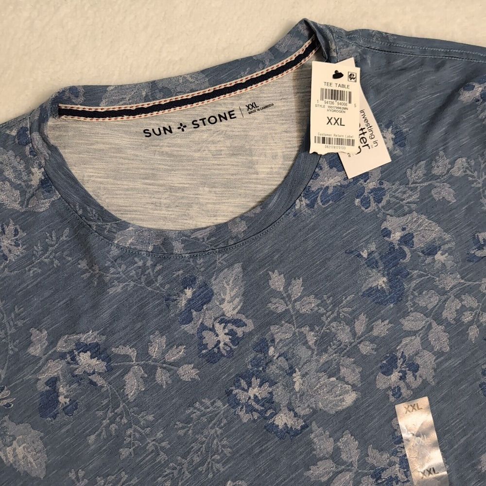 NEW SUN + STONE Blue Floral All Over Short Sleeve Crew Neck T-Shirt
